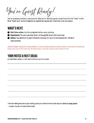 Guest Experience Playbook bonus checklist page