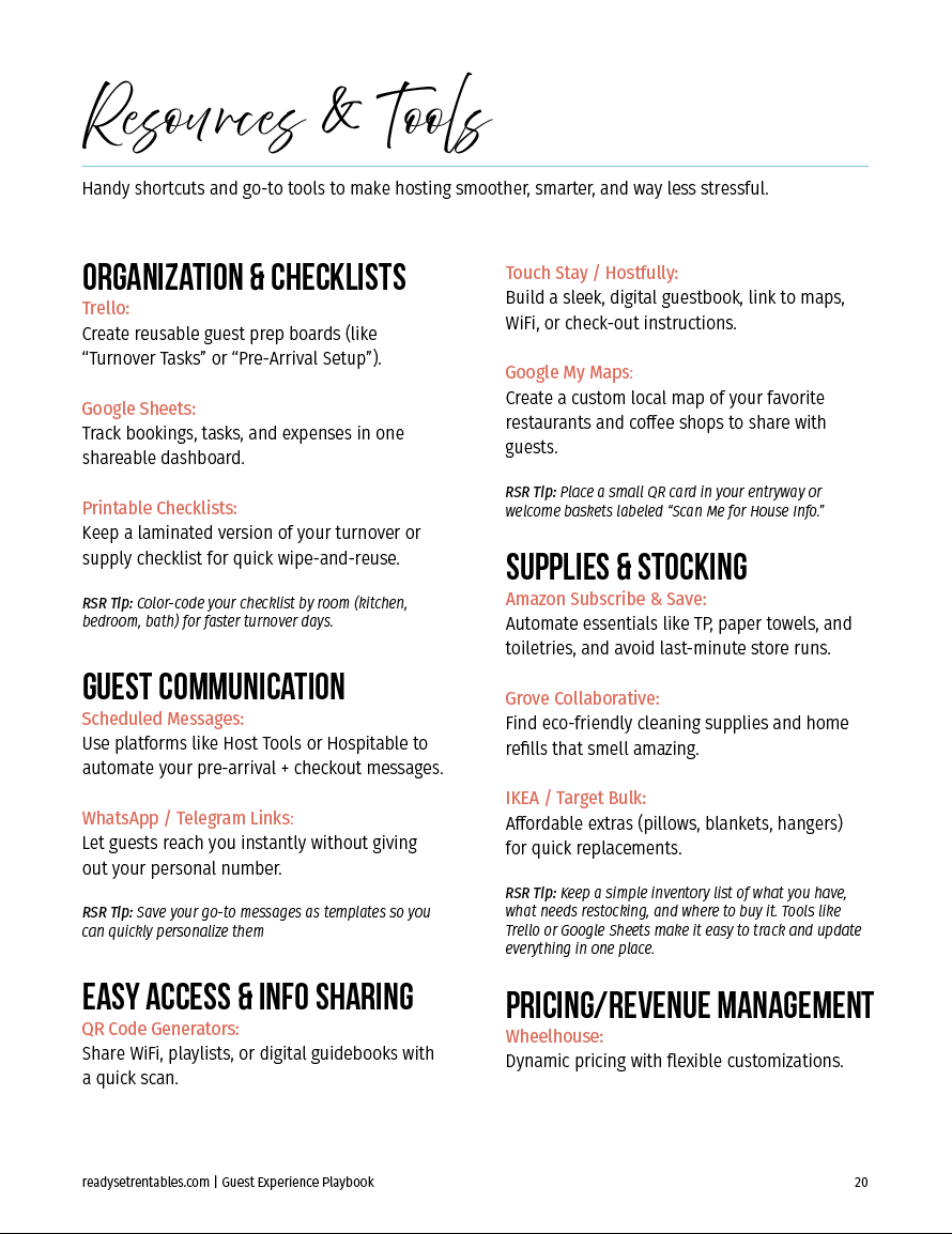 Guest Experience Playbook resources section with tools and recommendations for improving the guest experience.