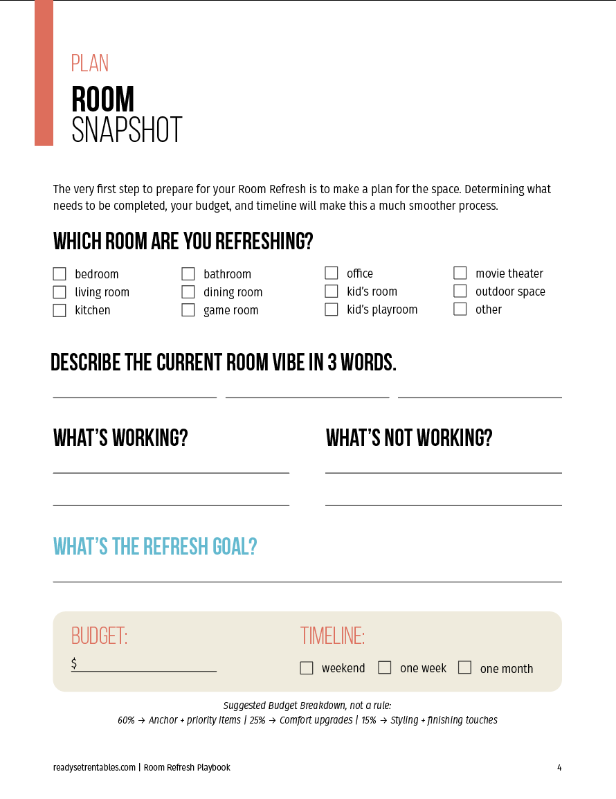 Room Styling Checklist getting started page with before-you-start prompts and reasons cohesive styling matters.