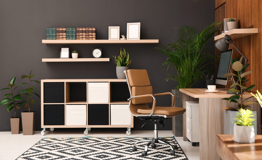 dark office feature wall